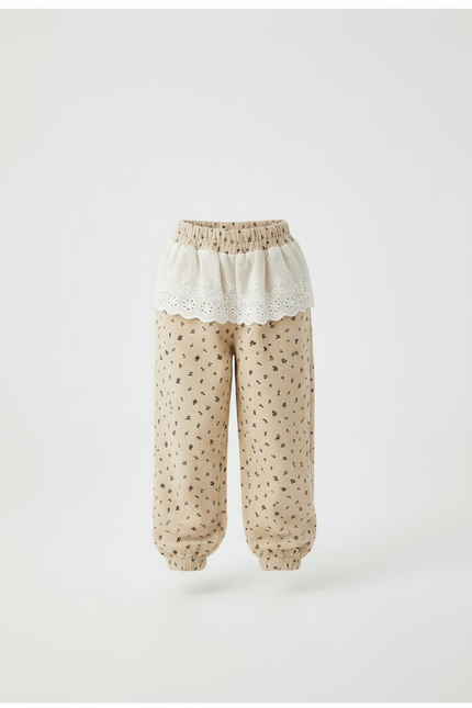 Pantalon Beige Côtelé Fleuri Ample Décontracté Fille - Cordé - vue 3