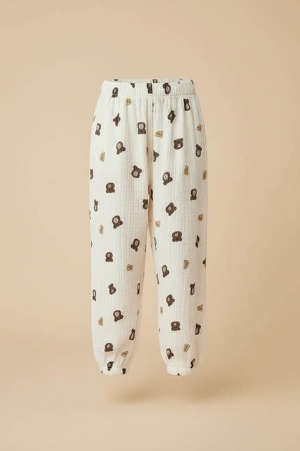 Pantalon Beige Oursons Ample Coton Décontracté Enfant - vue 3