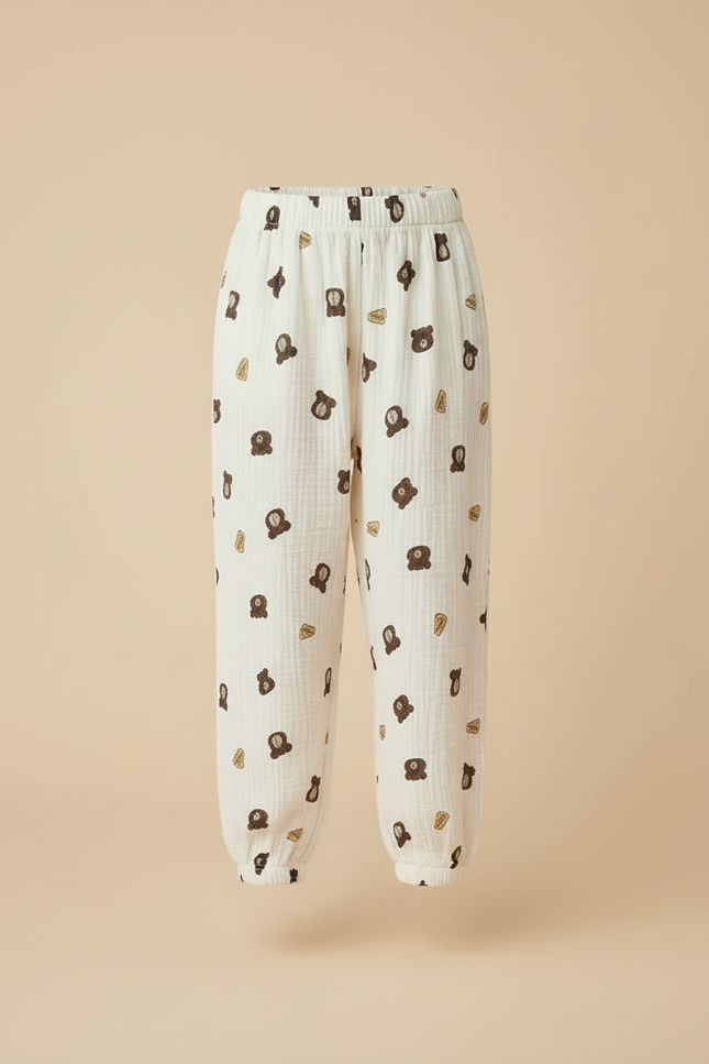 Pantalon Beige Oursons Ample Coton Décontracté Enfant - vue 3