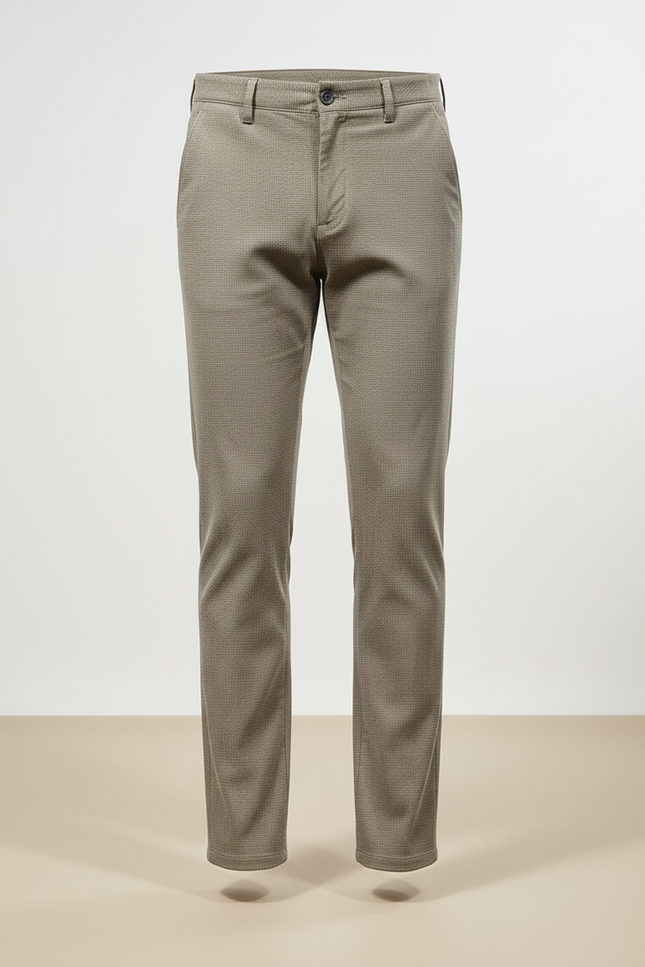 Pantalon Beige Homme Slim Motif Discret Hiver Élégant - Kaki Tweed - vue 3