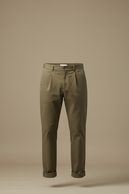 Pantalon Beige Coton Plissé Droit Homme Décontracté - Kaki - vue 3
