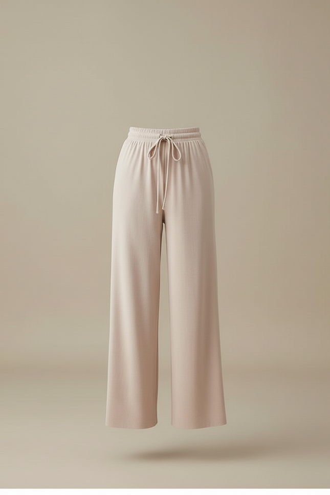 Pantalon Beige Fluide Ample Cordon Décontracté Élégant - Viscose - vue 3