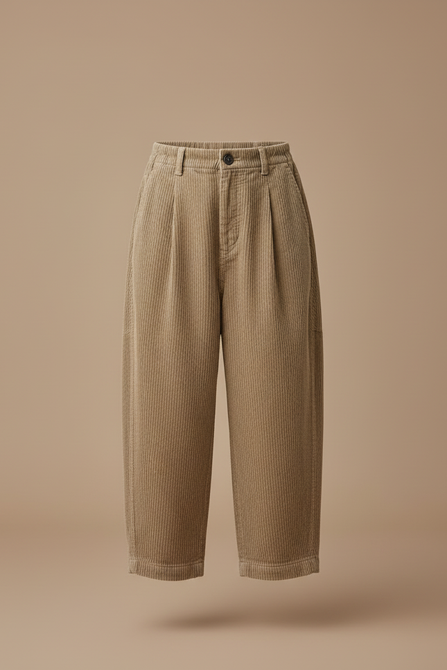 Pantalon Beige Côtelé Ample Enfant Décontracté Uni - Cordé - vue 3