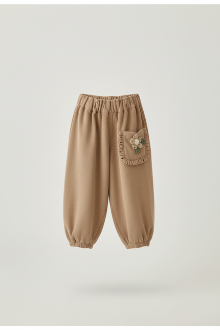 Pantalon Beige Côtelé Ample Décontracté Fleur Enfant - Molleton - vue 3