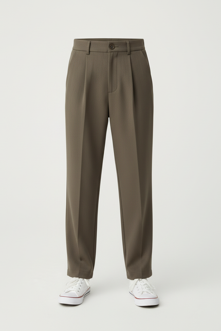 Pantalon Beige Plissé Décontracté Garçon Élegant - Kaki Gabardine - vue 3