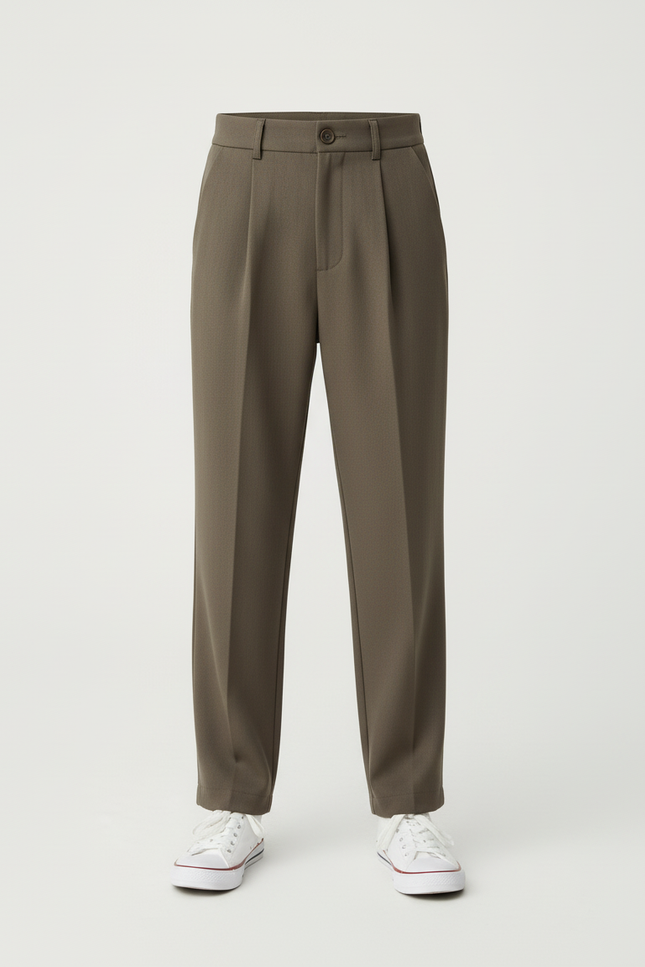 Pantalon Beige Plissé Décontracté Garçon Élegant - Kaki Gabardine - vue 3
