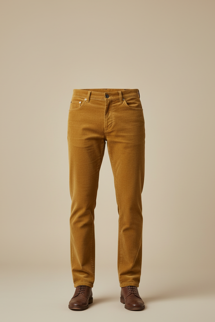 Pantalon Beige Côtelé Droit Homme Décontracté Hiver - Camel Cordé - vue 3