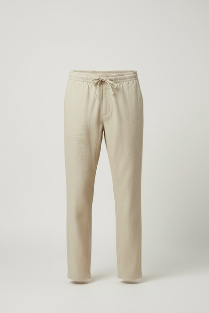 Pantalon Beige Droit Coton Lin Homme Ample Respirant - vue 3