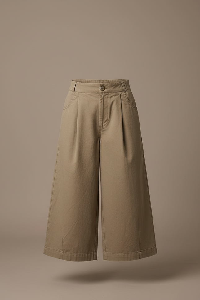 Pantalon Beige Enfant Ample Plissé Décontracté - Kaki Toile - vue 3