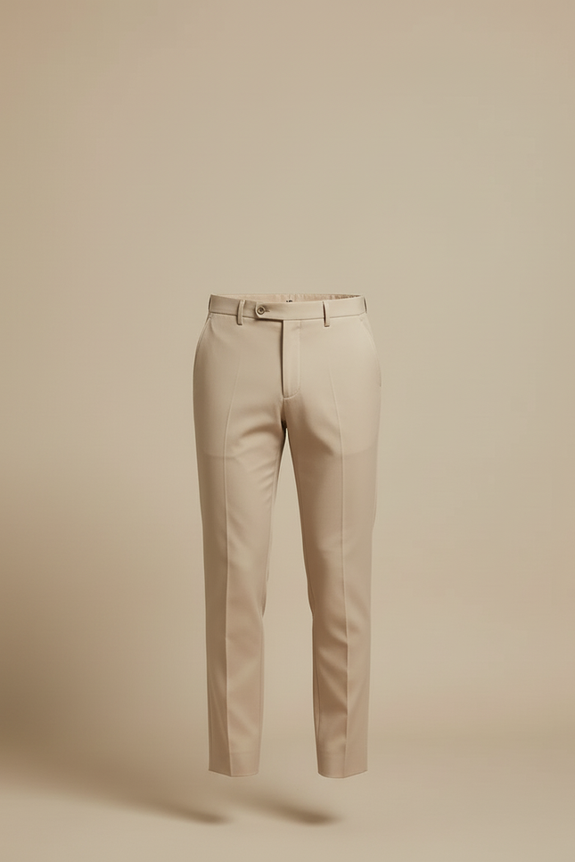 Pantalon Beige Homme Slim-Fit Plissé Élégant - Gabardine - vue 3