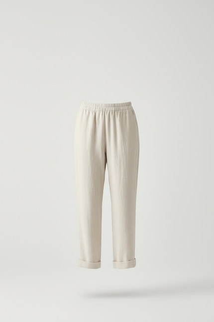 Pantalon Beige Lin Ample Décontracté Fluide Femme - vue 3