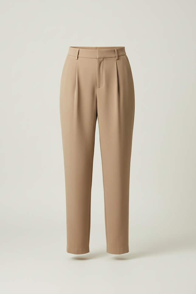 Pantalon Beige Plissé Droit Élégant Femme - Polyester - vue 3