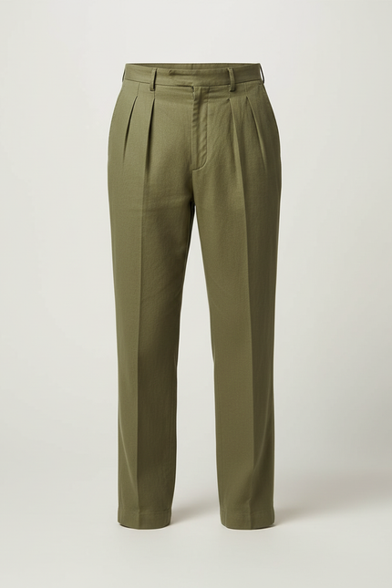 Pantalon Beige Plissé Lin Ample Homme Décontracté - Kaki - vue 3