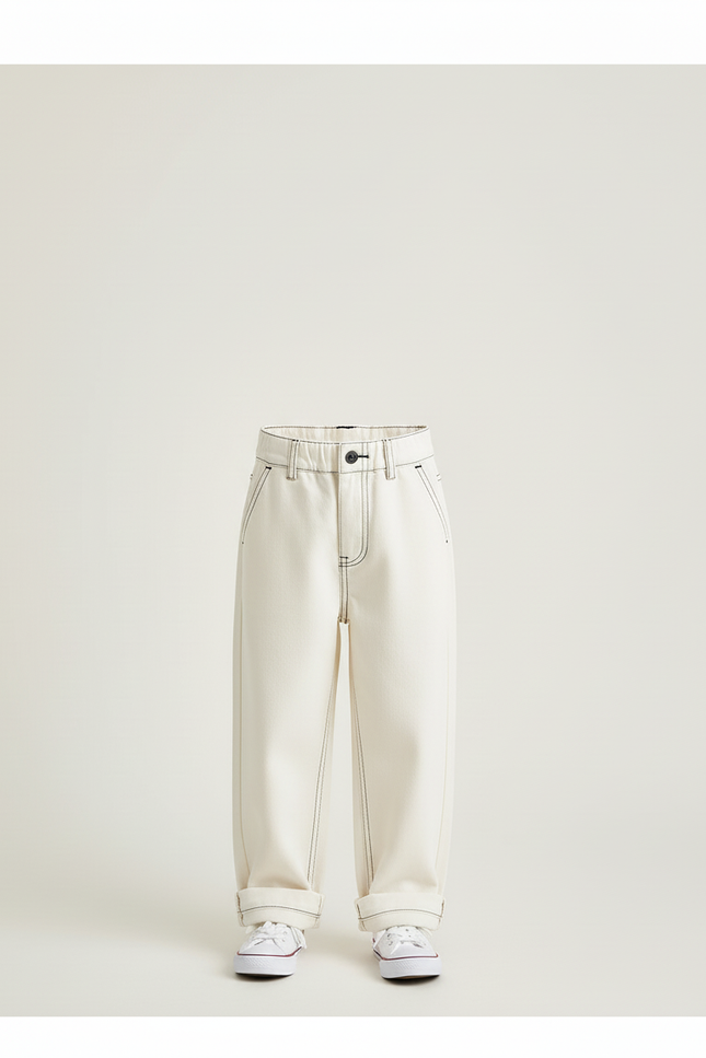 Pantalon Beige Coton Ample Décontracté Enfant - Toile - vue 3