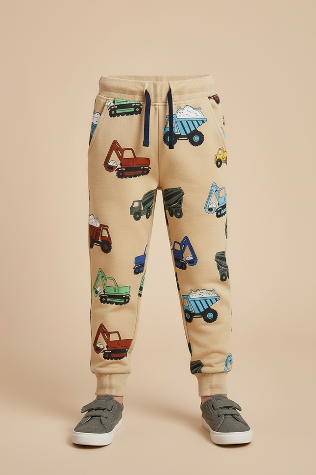 Pantalon Beige Enfant Imprimé Véhicules Cordon Sport - Molleton - vue 3