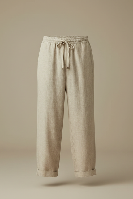 Pantalon Beige Lin Droit Décontracté Homme Respirant - vue 3