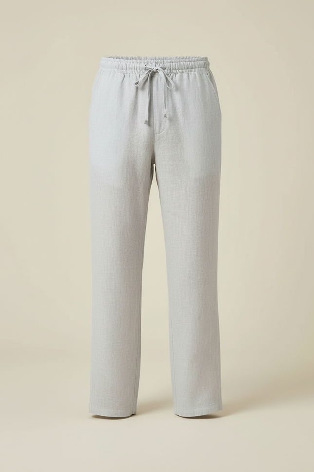 Pantalon Beige Coton Lin Ample Décontracté Confortable - Gris - vue 3