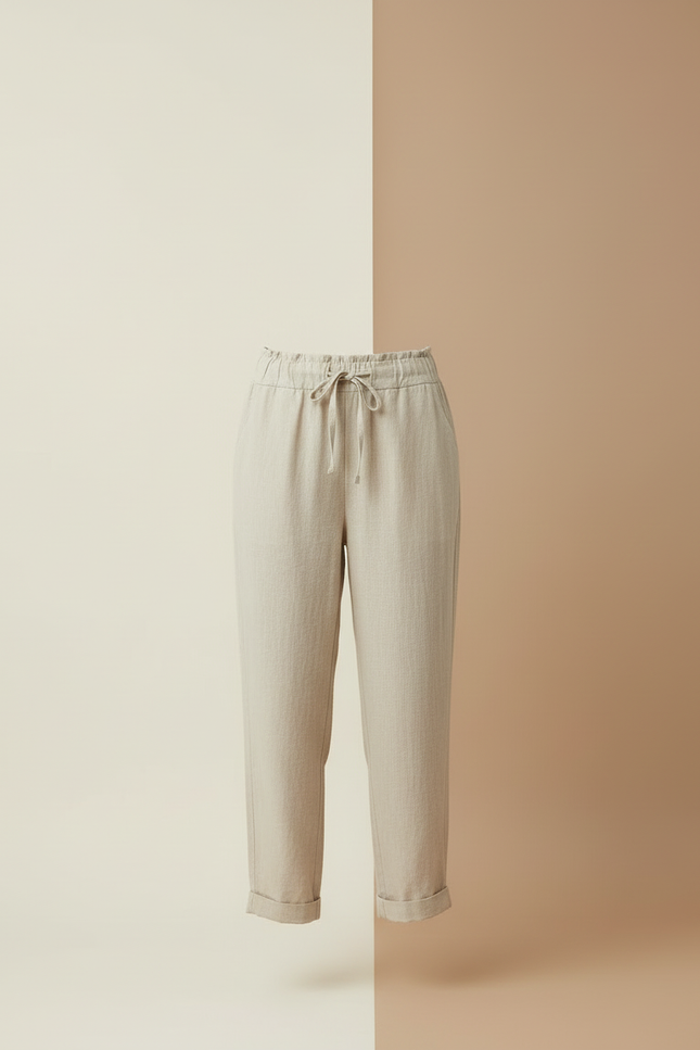 Pantalon Beige Lin Ample Cordon Décontracté Femme - vue 3