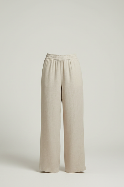 Pantalon Beige Ample Lin Taille Haute Décontracté - vue 3
