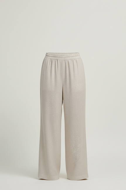 Pantalon Beige Ample Lin Décontracté Femme Fluide - vue 3