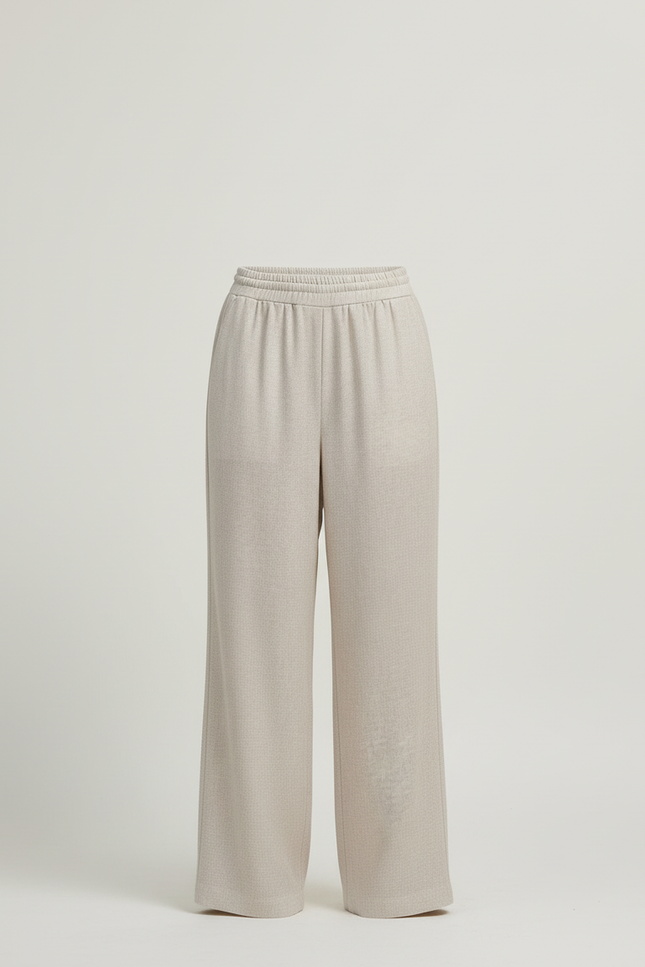Pantalon Beige Ample Lin Décontracté Femme Fluide - vue 3