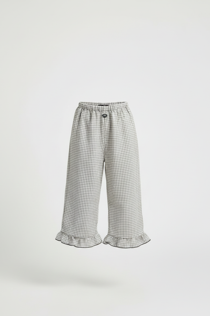 Pantalon Beige Vichy Ample Volants Coton Lin Fille - vue 3