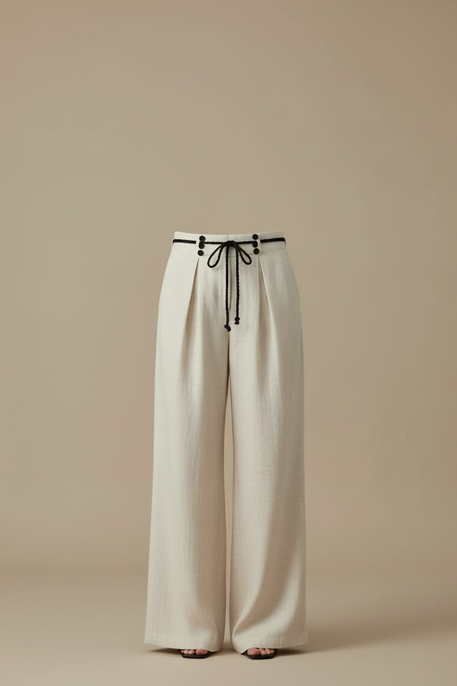 Pantalon Beige Large Fluide Lin Plissé - vue 3
