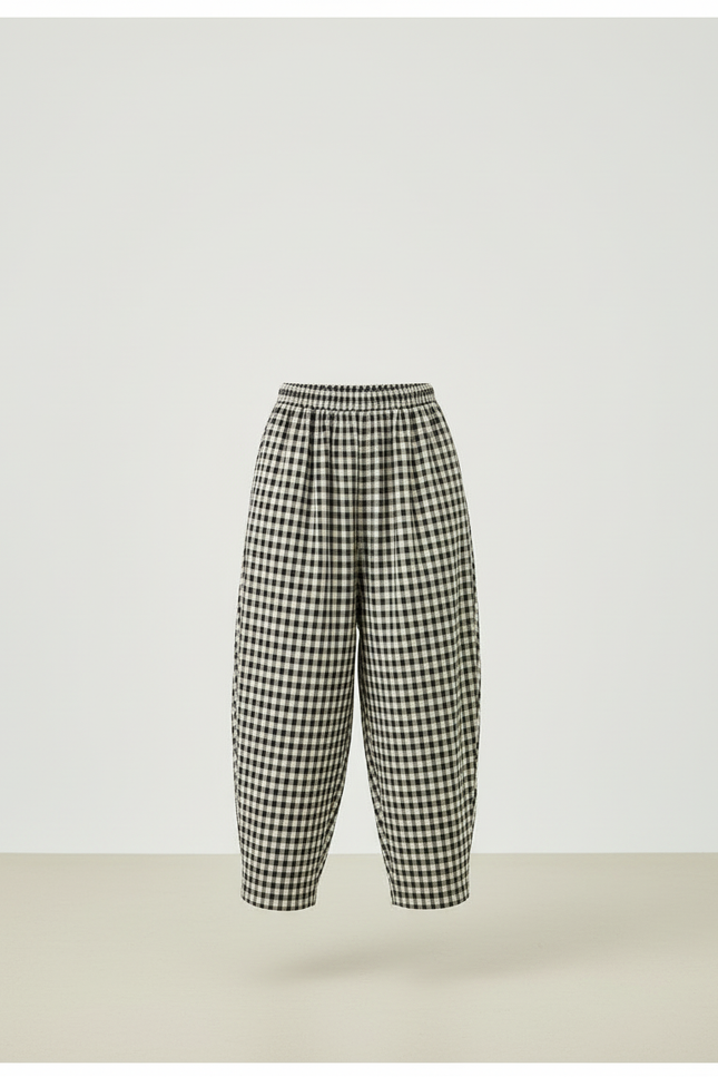 Pantalon Beige À Carreaux Ample Décontracté Enfant - Coton - vue 3