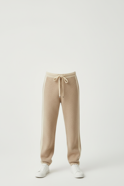 Pantalon Beige Tricoté Ample Rayures Latérales Enfant - Maille - vue 3