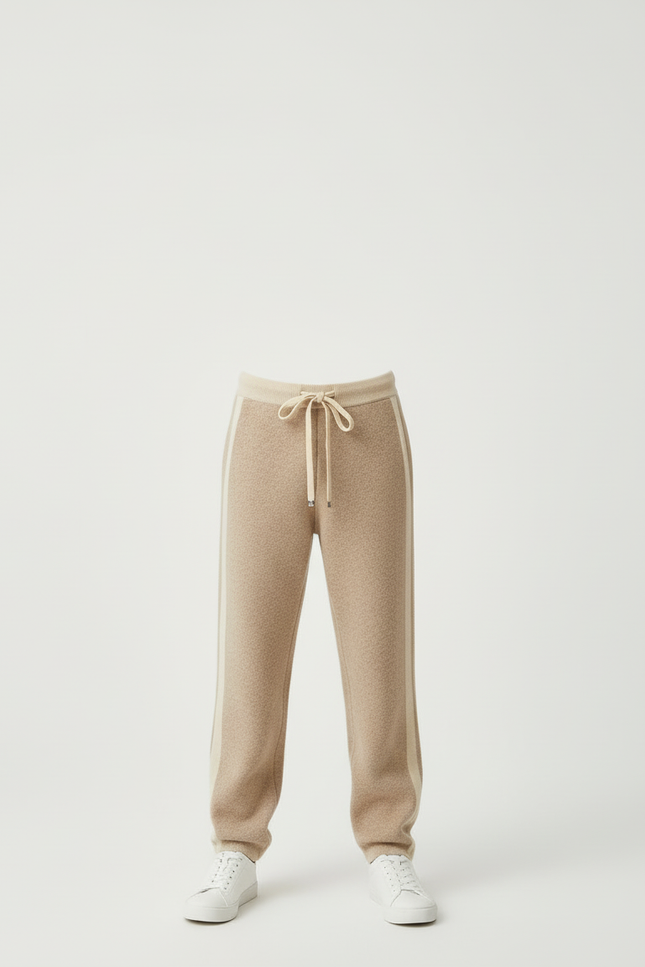 Pantalon Beige Tricoté Ample Rayures Latérales Enfant - Maille - vue 3