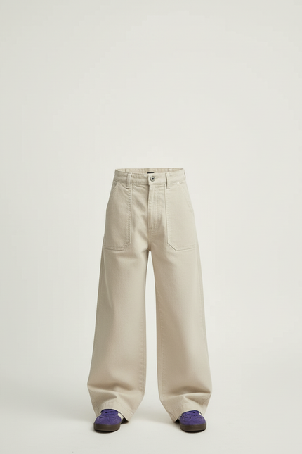 Pantalon Beige Large Enfant Décontracté Coton Uni - vue 3
