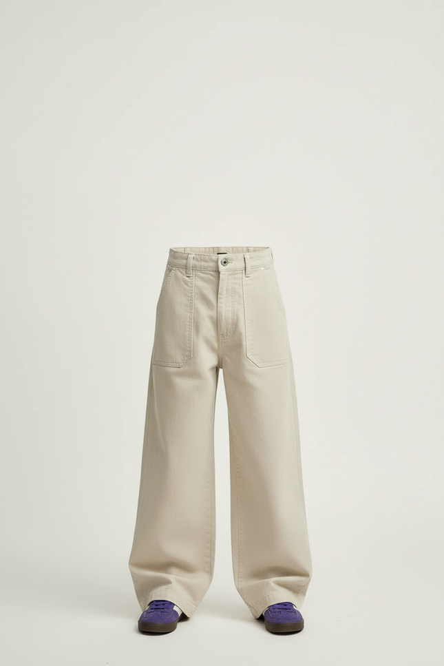 Pantalon Beige Large Enfant Décontracté Coton Uni - vue 3