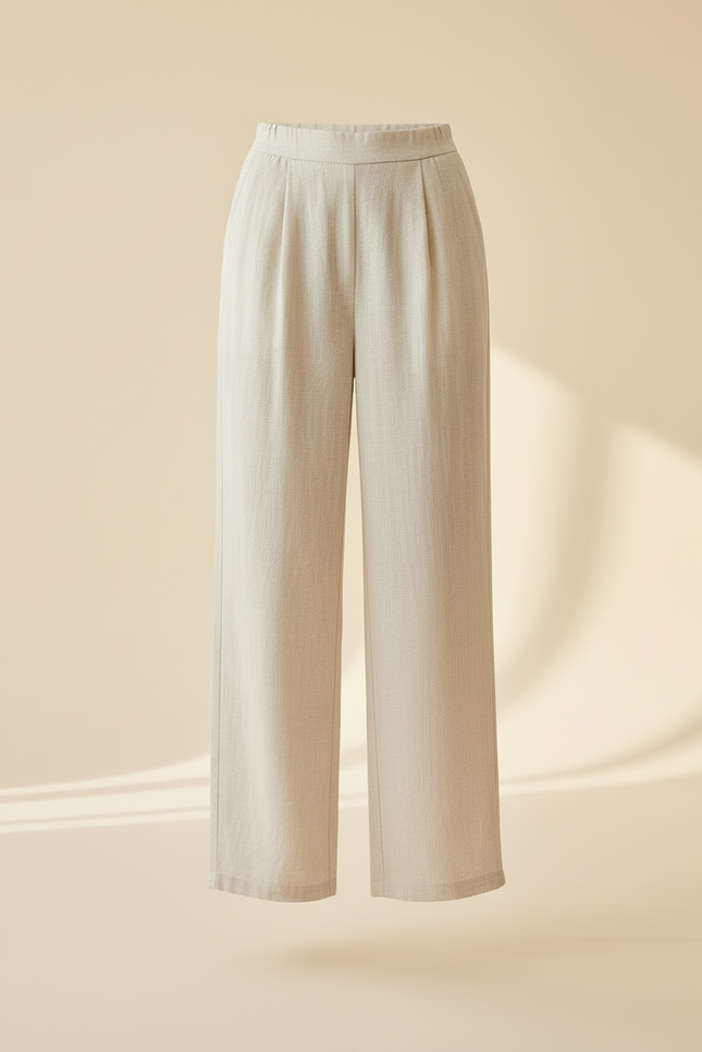 Pantalon Beige Large Fluide Plissé Lin Décontracté Femme - vue 3