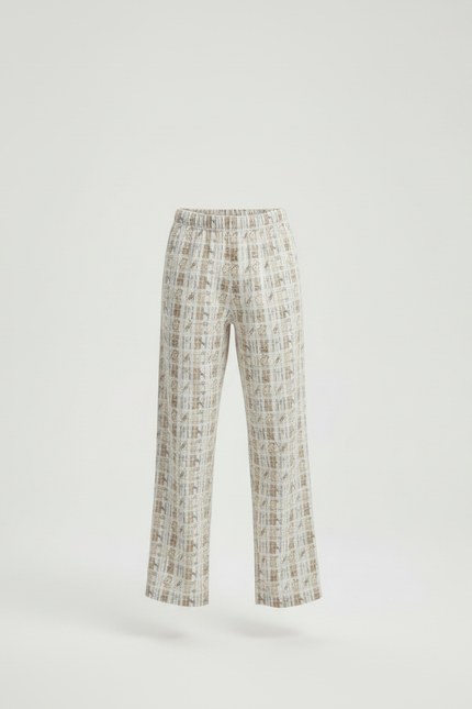 Pantalon Beige Imprimé Carreaux Ample Décontracté Confortable - Coton - vue 3