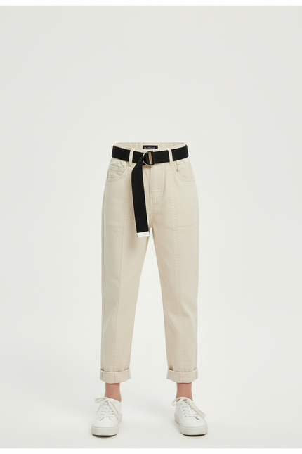 Pantalon Beige Coton Ceinture Noire Confortable Enfant - vue 3
