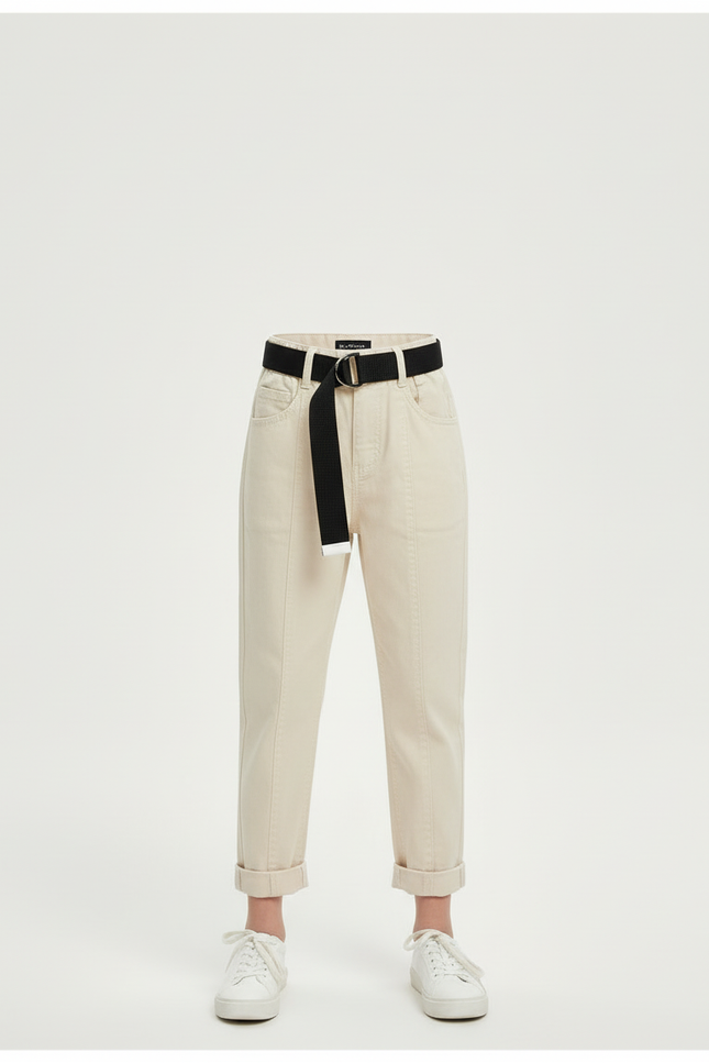 Pantalon Beige Coton Ceinture Noire Confortable Enfant - vue 3
