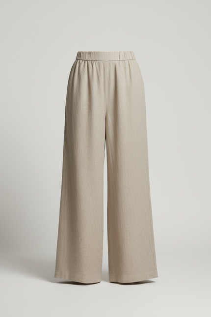 Pantalon Beige Fluide Ample Lin Décontracté Élégant - vue 3