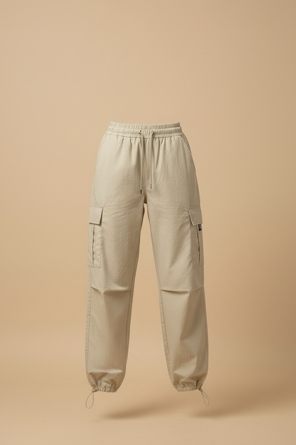 Pantalon Beige Cargo Ample Taille Haute Femme - Polyester - vue 3