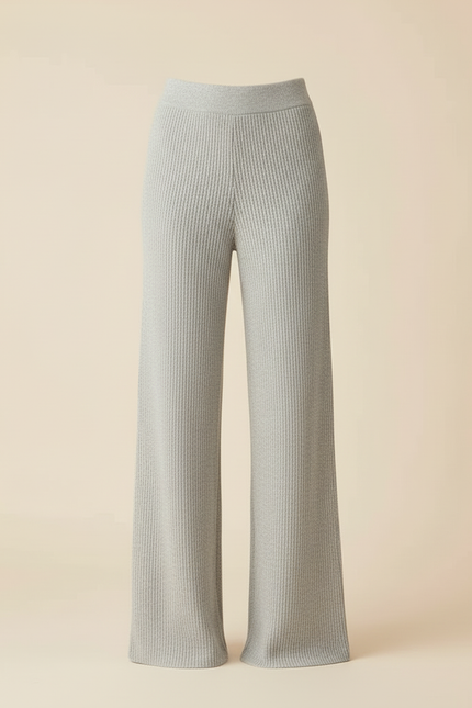 Pantalon Beige Tricoté Côtelé Ample Décontracté - Gris Maille - vue 3