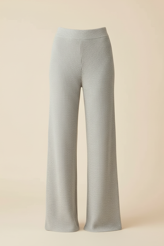 Pantalon Beige Tricoté Côtelé Ample Décontracté - Gris Maille - vue 3