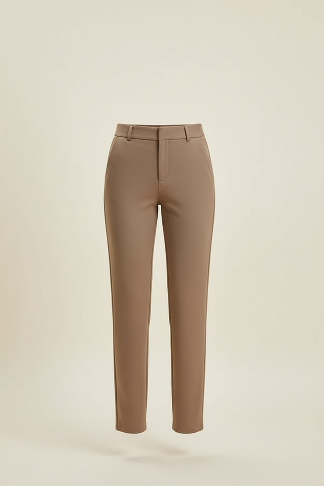 Pantalon Tailleur Taille Haute Beige - Gabardine - vue 3