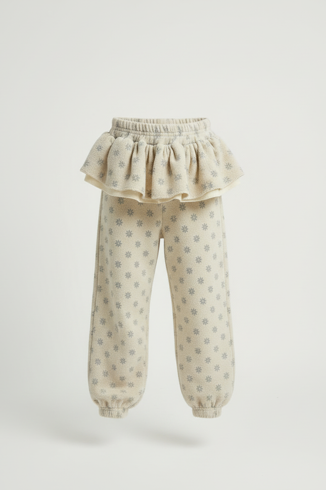 Pantalon Beige Imprimé Floral Ample Volants Enfant - Molleton - vue 3