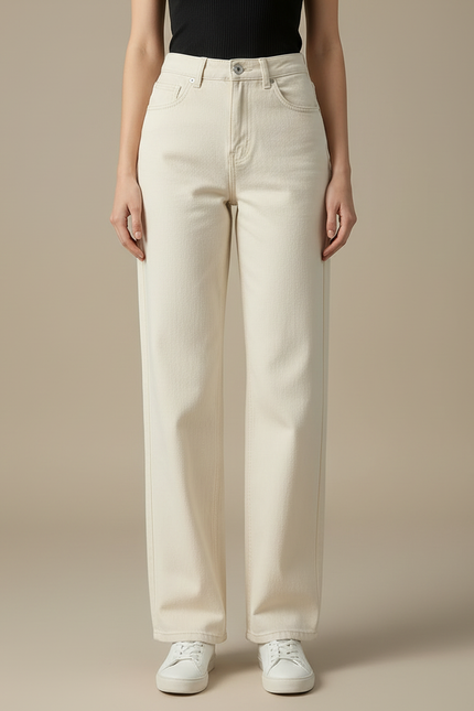 Pantalon Beige Large Taille Haute Décontracté Femme - Gabardine - vue 3