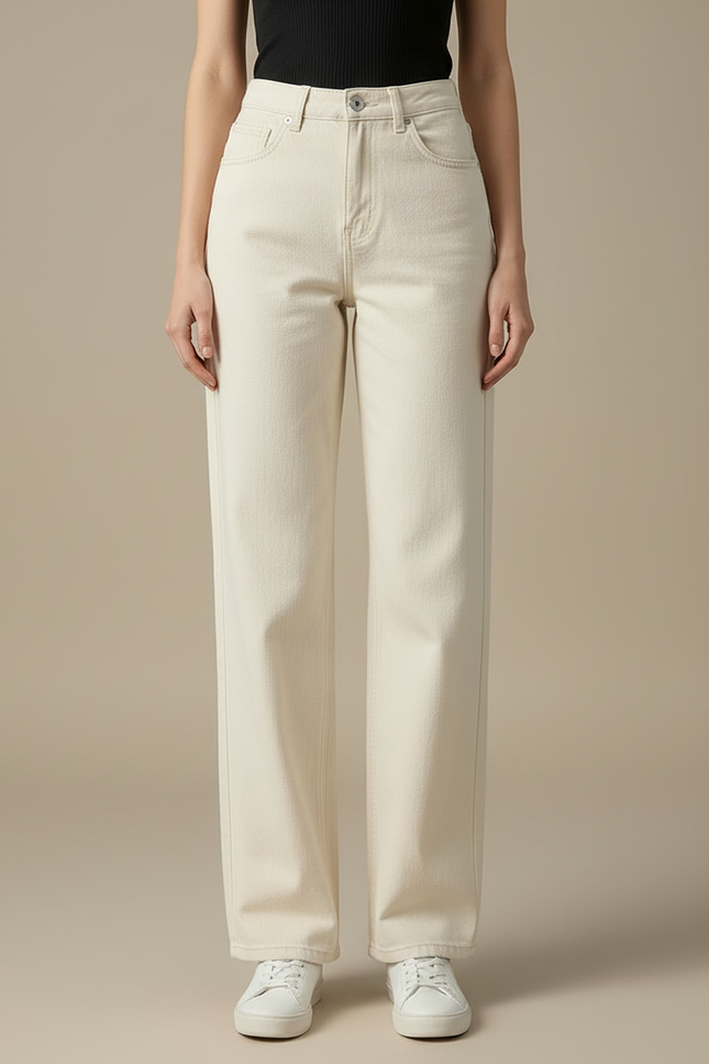 Pantalon Beige Large Taille Haute Décontracté Femme - Gabardine - vue 3