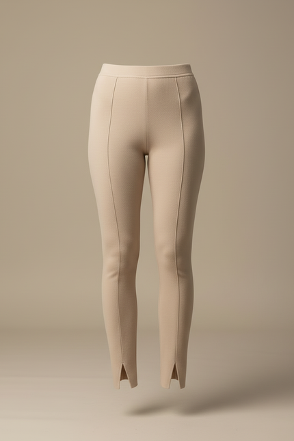 Pantalon Beige Slim Taille Haute Fendu - Maille - vue 3