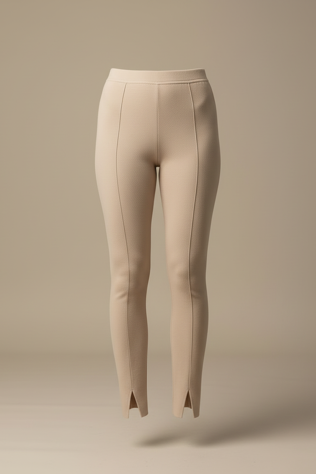 Pantalon Beige Slim Taille Haute Fendu - Maille - vue 3