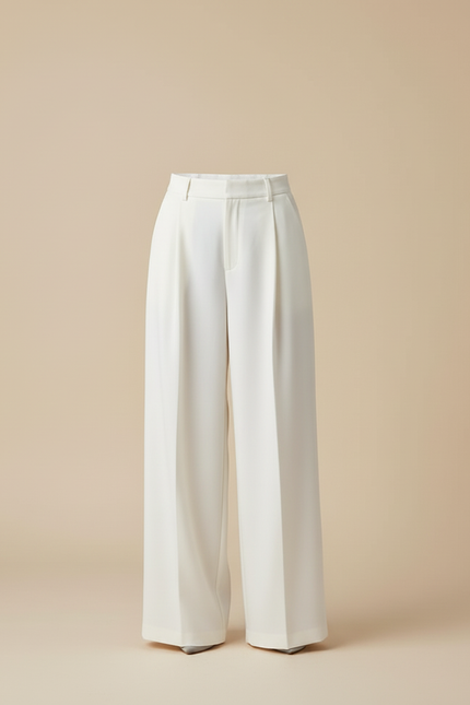 Pantalon Beige Plissé Ample Fluide Élégant Femme - Polyester - vue 3