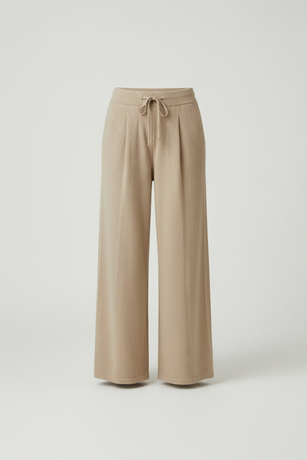 Pantalon Beige Ample Tricoté Taille Haute Décontracté - Maille - vue 3