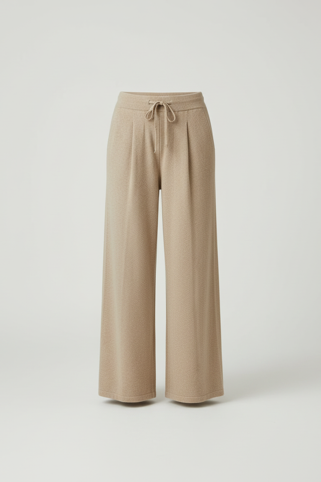 Pantalon Beige Ample Tricoté Taille Haute Décontracté - Maille - vue 3