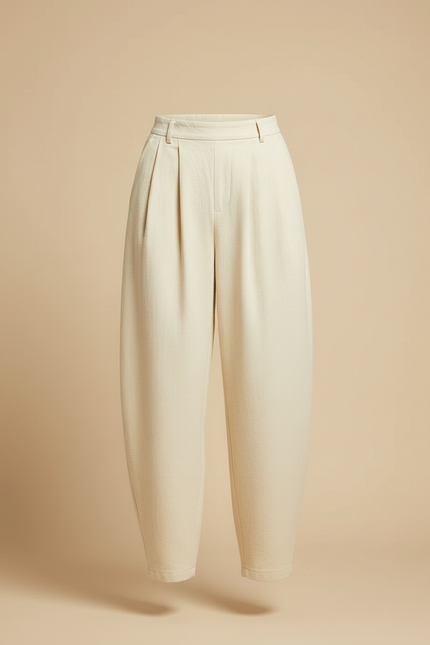 Pantalon Beige Ample Plissé Harem Laine Épais - vue 3